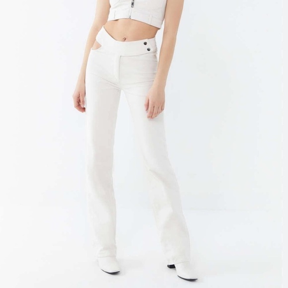 I. AM. GIA Kayla Cutout Straight Leg Pant cream corduroy size medium - Picture 2 of 9